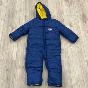 Navy Blue Hooded Snowsuit with Yellow Lining